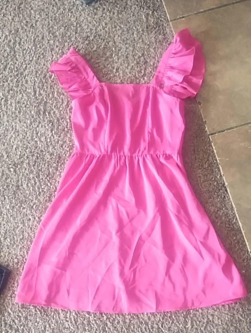 Girls Pink Ruffle Sleeve A-Line Dress